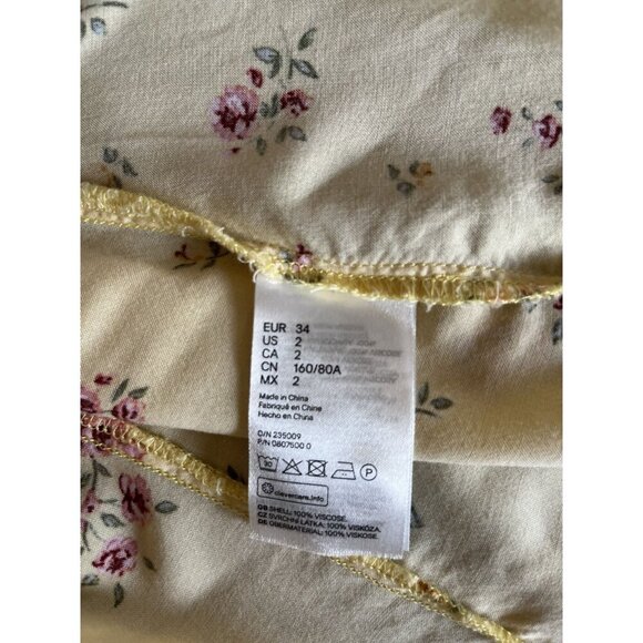 H&M Divided Yellow Floral Creped Mini Dress Cottagecore XS 2 - Picture 7 of 8